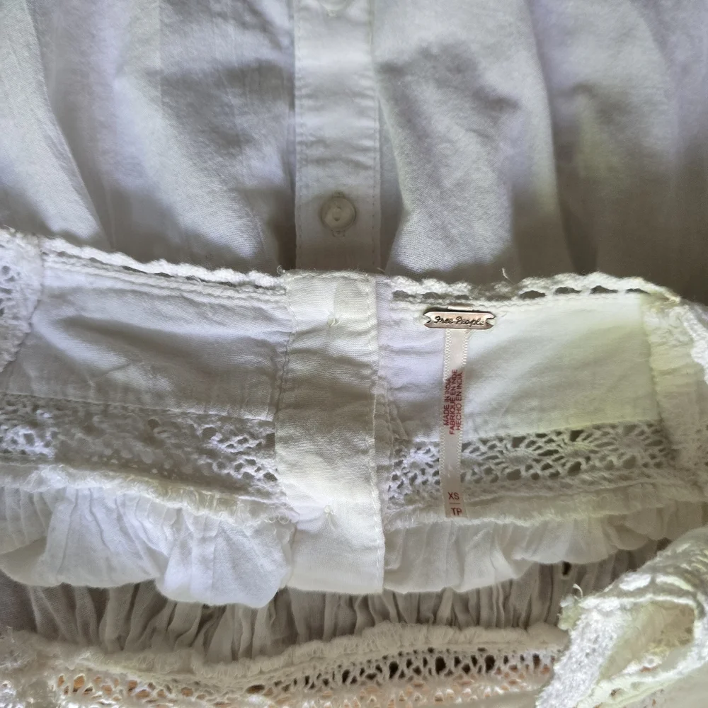 FREE PEOPLE White Cream Cotton Blouse Lace Eyelet Reversible XS
